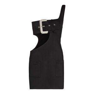 One-shoulder Crystal Buckle Cutout Mini Dress